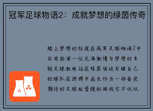 冠军足球物语2：成就梦想的绿茵传奇