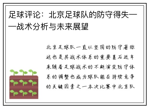 足球评论：北京足球队的防守得失——战术分析与未来展望