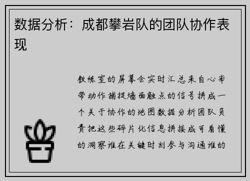 数据分析：成都攀岩队的团队协作表现